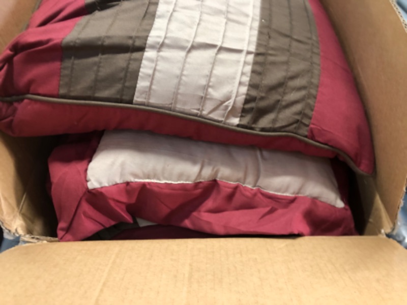 Photo 2 of **MISSING PARTS*- Chezmoi Collection Loft 8-Piece Luxury Striped Comforter Set (Queen, Burgundy/Coffee/Brown)