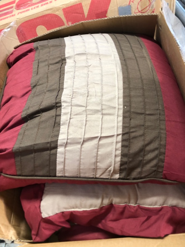Photo 3 of **MISSING PARTS*- Chezmoi Collection Loft 8-Piece Luxury Striped Comforter Set (Queen, Burgundy/Coffee/Brown)