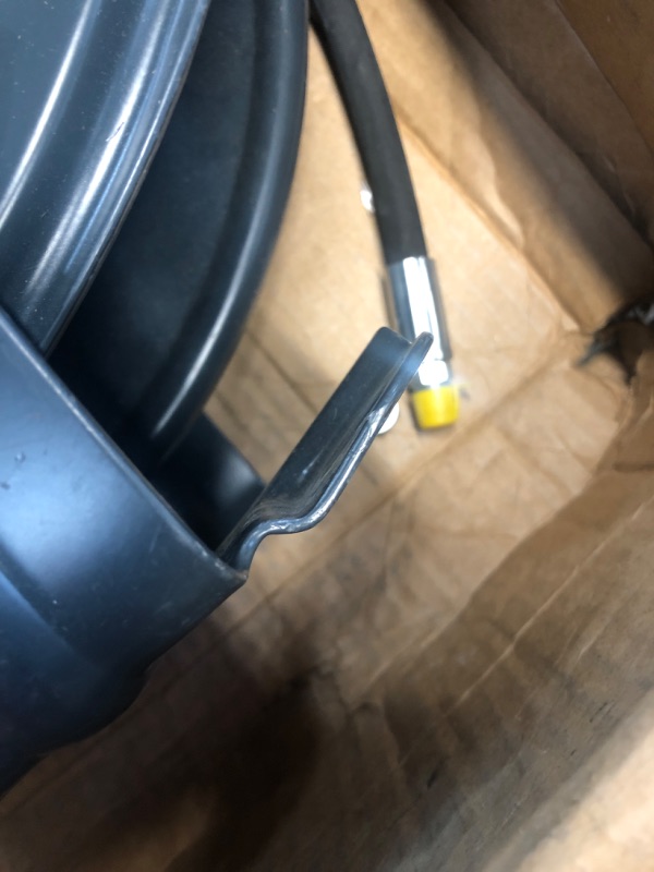 Photo 1 of (BENT METAL) AmazonCommercial Grease Hose Reel Retractable Heavy Duty 1/4" x 50' Premium SAE.100R2AT High Pressure Hose Max 5800 PSI,Squid Ink, Daisy,17.5x8.5x19.8
