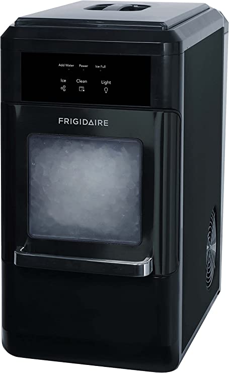 Photo 1 of (SCRATCHED/DENTED) Frigidaire EFIC237 Countertop Crunchy Chewable Nugget Ice Maker, 44lbs per Day, Auto Self Cleaning, Black Stainless & Winco Stainless Steel 4 Ounce Ice Scoop, Medium
