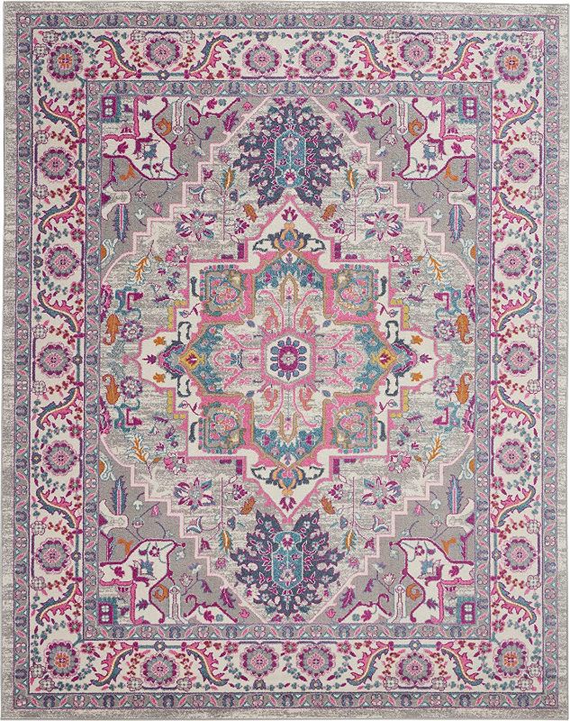 Photo 1 of 9'4"X6'8" Nourison Passion Persian Boho Light Grey/Pink