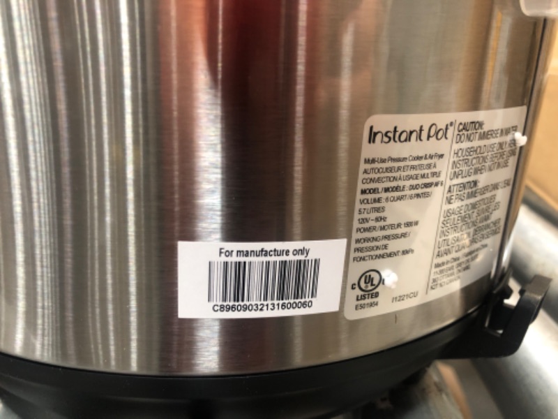Photo 4 of (COSMETIC DAMAGES) Instant Pot 6qt Crisp Pressure Cooker Air Fryer - Silver