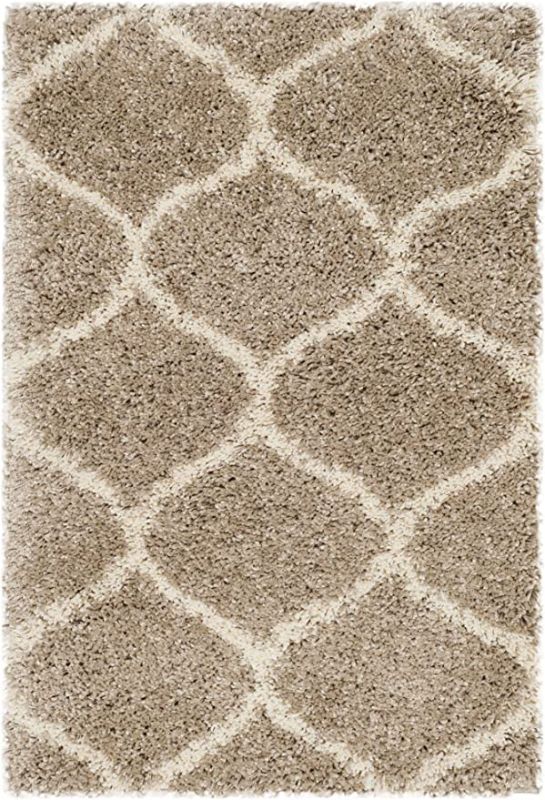 Photo 1 of SAFAVIEH Hudson Shag Collection 8' x 10' Beige/Ivory SGH280S Moroccan Ogee Trellis Non-Shedding Living Room Bedroom Dining Room Entryway Plush 2-inch Thick Area Rug
