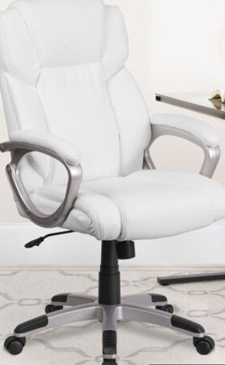 Photo 1 of  Mid-Back White LeatherSoft Executive Swivel Office Chair with Padded Arms