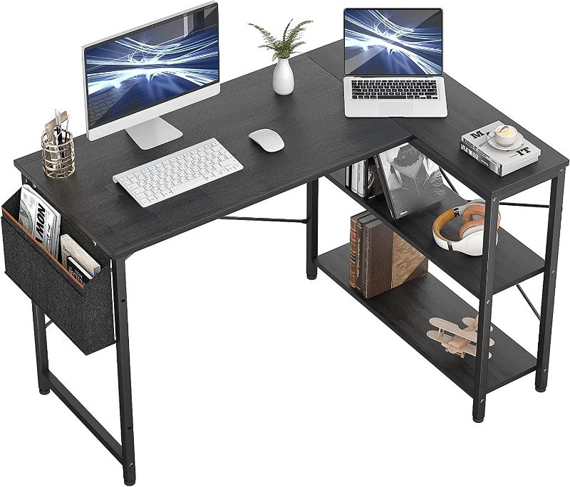 Photo 1 of Small L Shaped Computer Desk, Homieasy 47 Inch L-Shaped Corner Desk with Reversible Storage Shelves for Home Office Workstation, Modern Simple Style Writing...
