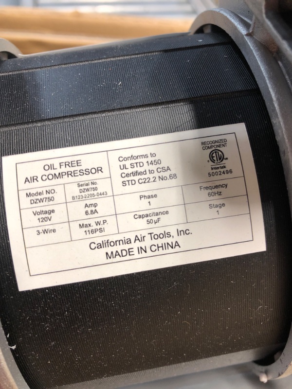 Photo 3 of (BROKEN OFF INTERIOR CONNECTION) California Air Tools 8010 Ultra Quiet & Oil-Free 1.0 Hp, 8.0 Gal. Steel Tank Air Compressor