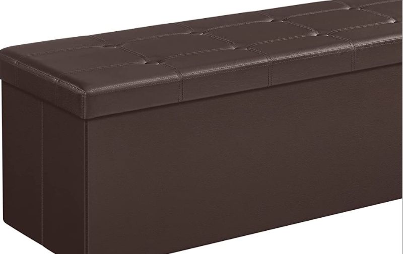 Photo 1 of (BROKEN TOP) SONGMICS 43 Inches Folding Storage Ottoman Bench, Storage Chest, Footrest, Coffee Table, Padded Seat, Faux Leather, Holds up to 660 lb, Brown ULSF703
