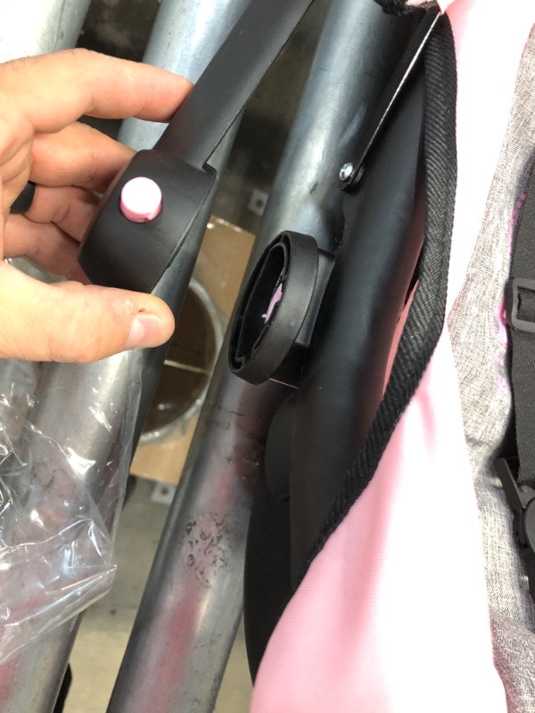 Photo 3 of (BROKEN HANDLE SWIVEL) Bayer Design 67933AA Toy, Car Seat Easy Go for Neo Vario Pram with Cover, Doll Accessories, Pink, Grey with Butterfly
