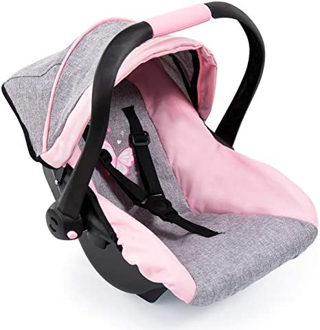 Photo 1 of (BROKEN HANDLE SWIVEL) Bayer Design 67933AA Toy, Car Seat Easy Go for Neo Vario Pram with Cover, Doll Accessories, Pink, Grey with Butterfly
