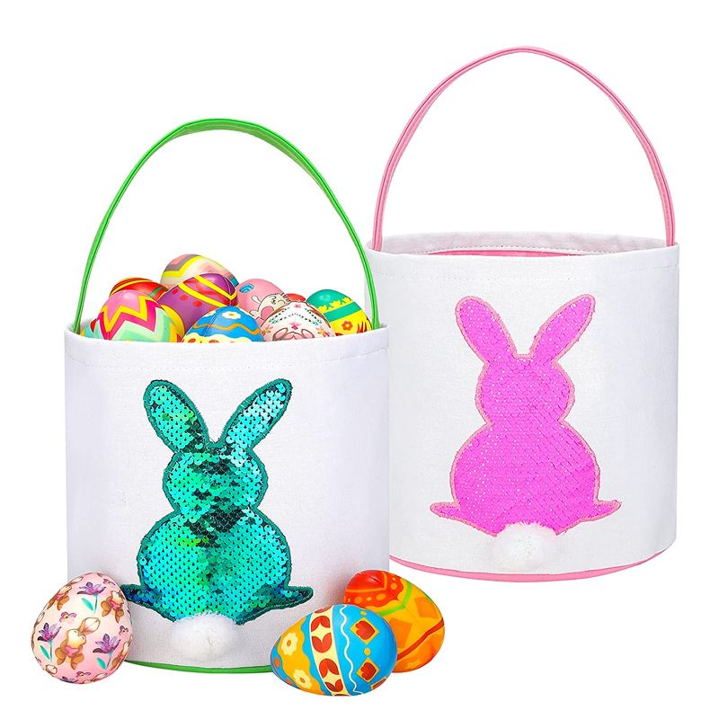 Photo 1 of 
Easter Baskets for Kids 2 Packs Easter Egg Hunt Baskets for Boys and Girls Easter Bunny Candy Storage Gift Basket Easter Day Decorations (Sequin Green & Pink)
