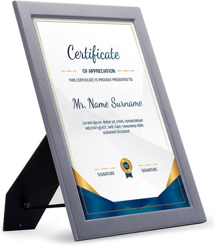 Photo 1 of JD Concept A4 Grey Wood Picture Frame with Glass Front, Modern Design for 6X8 with Mat or A4 Without Mat, Document,Diploma,Certificate,Artwork,Prints or Photo