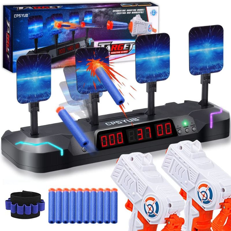 Photo 1 of CPSYUB Electronic Shooting Target with Foam Dart and Toy Gun,Auto Reset Digital Targets for Nerf Blaster Toys Ideal Gifts for 4,5,6,7,8,9,10 Year Old Kids-Boys&Girls,Compatible with Nerf Toys (Black)