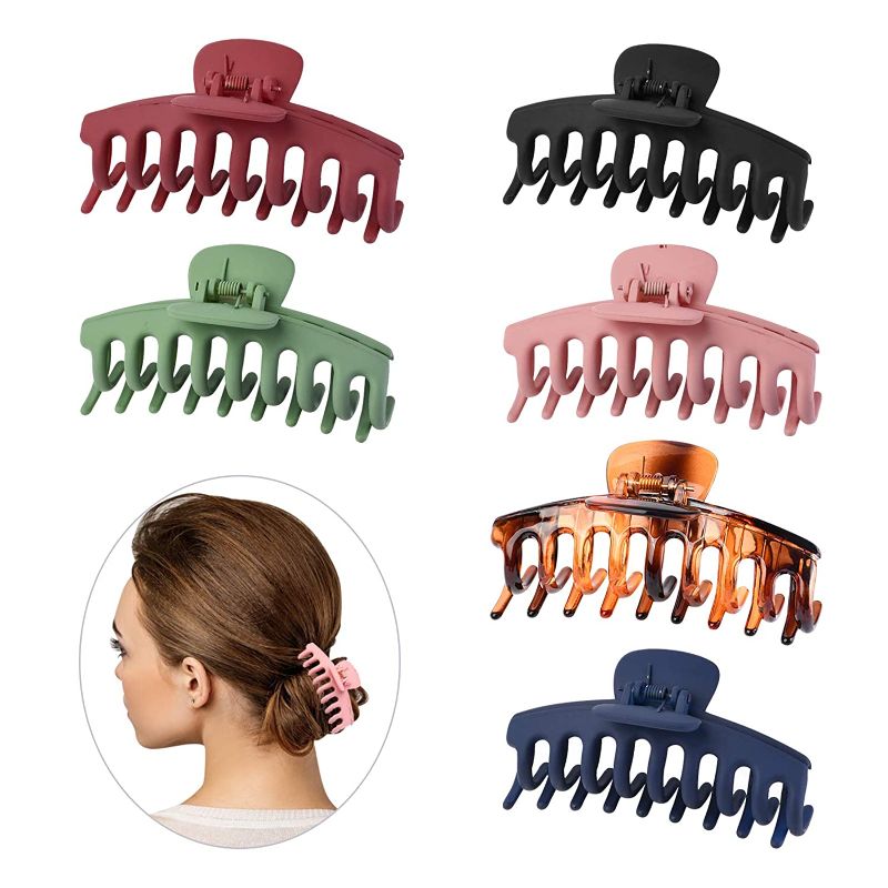 Photo 1 of 6PCS 4.3Inch Big Hair Claw Clips, PS Plastic Nonslip Jaw Clips for Thick Hair and Multiple Hairstyles, Strong Hold Perfect, Banana Clips Hair Great Gift for Women (6 Colors) 2 PK 
