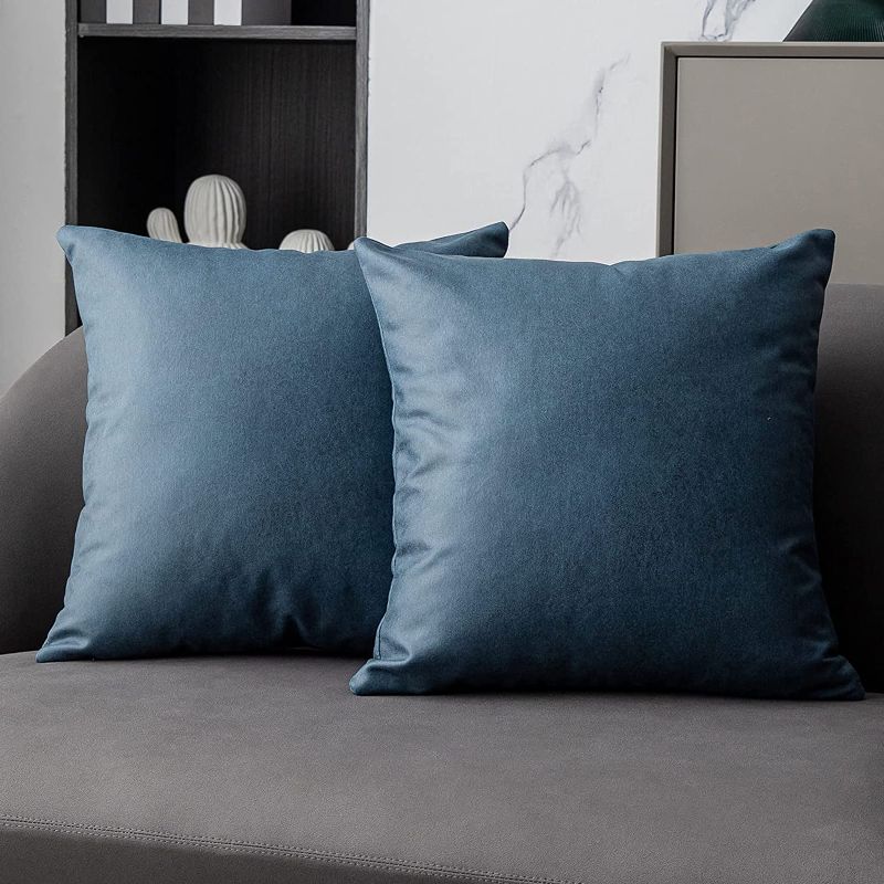Photo 1 of Anickal Grey Blue Pillow Covers 16x16 Inch Set of 2 Luxurious Soft Faux Suede Leathaire Modern Accent Decorative Square Throw Pillow Covers Cushion Cases for Bedroom Living Room Couch Bed Sofa
