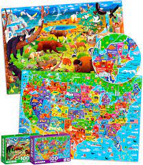 Photo 1 of 100 Pieces Floor Puzzles For Kids Ages 3-5 – 2 Jigsaw Toddler Puzzles 4-8 Years Old – Games For Learning Usa Map And National Park – Gift United States Toy To Boy And Girl Age 6-8-10 $20.20