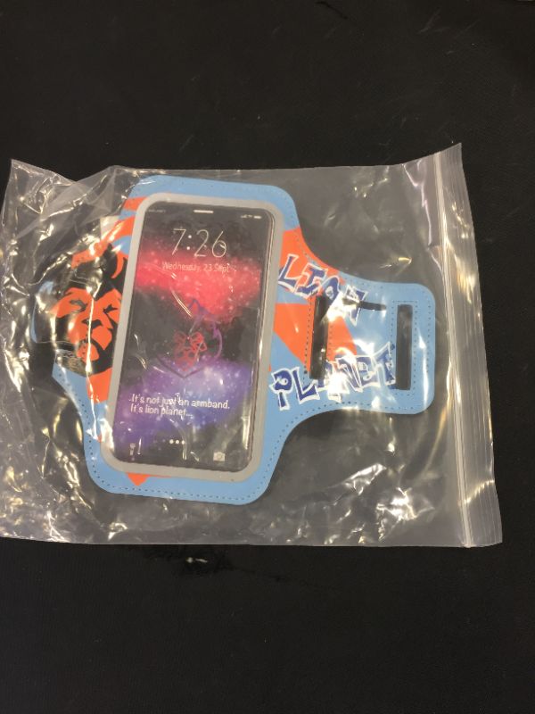 Photo 2 of Cell Phone Armband Case. for Screen Size of 6.8 inches and Below. with Card Holder, Key Slot, & Earphone Cord Holder. Wear in Running, Workout, Sports, Fitness and Gym. (Graffiti Light Blue, M 6.5")