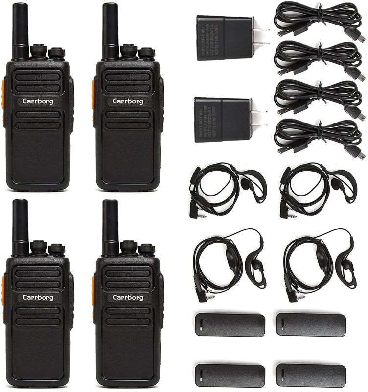 Photo 1 of Carrborg Long Range Walkie Talkies for Adults 16 Channel Rechargeable Handheld Two Way Radio with Earpiece, 4 Pack ---factory sealed---