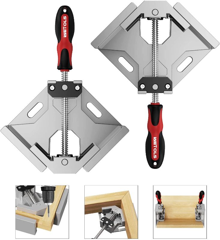 Photo 1 of Woodworking Tools, WETOLS Corner Clamp 2pcs - 90 Degree Right Angle Clamp - Single Handle Corner Clamp with Adjustable Swing Jaw Aluminum Alloy, Photo Framing, Welding and Framing - WE706