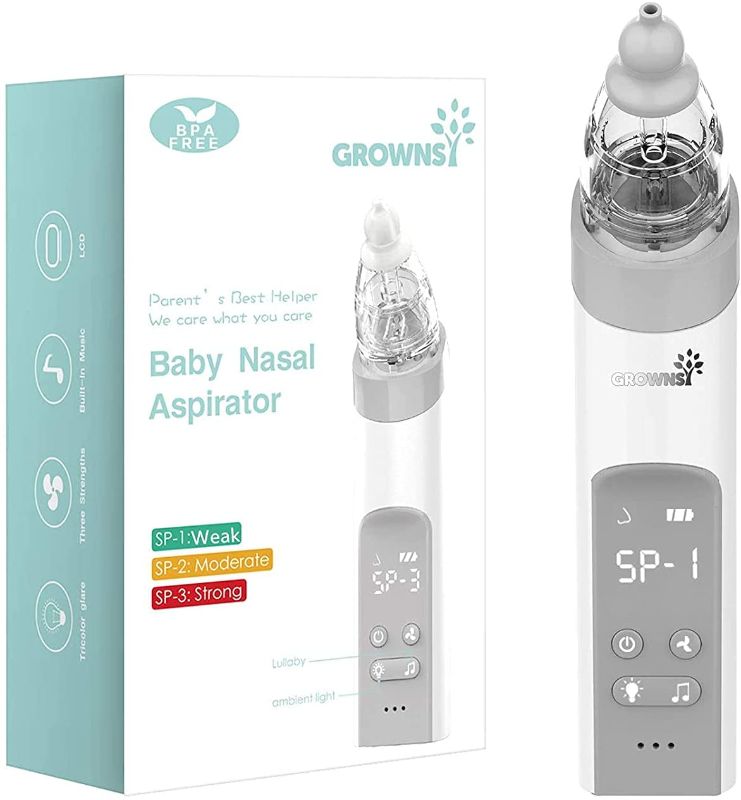 Photo 1 of GROWNSY Nasal Aspirator for Baby, Electric Nose Aspirator for Toddler, Baby Nose Sucker, Automatic Nose Cleaner with 3 Silicone Tips, Adjustable Suction Level, and Music and Light Soothing Function