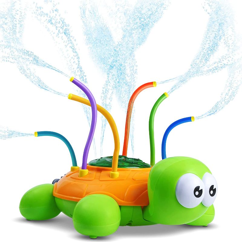 Photo 1 of Chuchik Outdoor Water Sprinkler for Kids and Toddlers - Backyard Spinning Turtle Kids Sprinkler Toy w/ Wiggle Tubes - Splashing Fun for Summer Days - Sprays Up to 8ft High - Attaches to Garden Hose