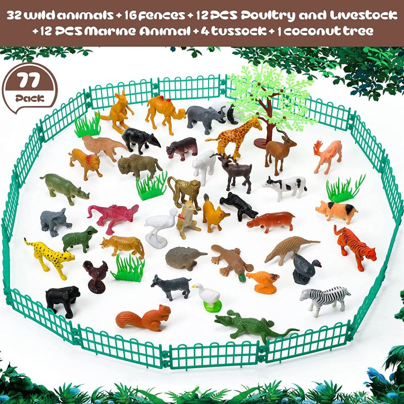 Photo 1 of 89 Pieces Safari Animal Toys Figures Realistic Jumbo Wild Jungle Animals Figurines and Mini Jungle Animals Toys Set Large African Zoo Animal Plastic Animal Learning Toys for Kids Toddlers Boys Girls