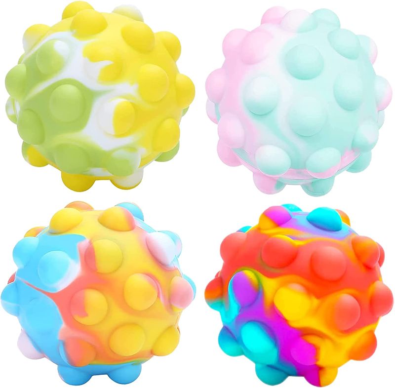 Photo 1 of 4 Pack Glow Ball Squeeze Toy Stress Sensory Autism Boys Kids Girls Bubble Push ADHD Purple Yellow Ball Boy Girl Kid Toys Gift Gifts 2PACK