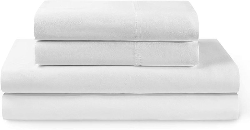 Photo 1 of YnM Cotton Sheet Set - Cozy, Breathable, and Skin-Friendly 400 TC Long Stapled Cotton Sheets Collection, 4-Piece Set Includes Flat Sheet, Deep Pocket Fitted Sheet, and 2 Pillowcases - Queen, White