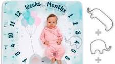 Photo 1 of Baby Monthly Milestone Blanket - Special Design Elephant Frames, Soft Unisex Blankets with Growth Chart Ruler, Best for Baby Shower, Registry, Newborn Gifts, Baby Girl Gifts, Baby Boy Gifts