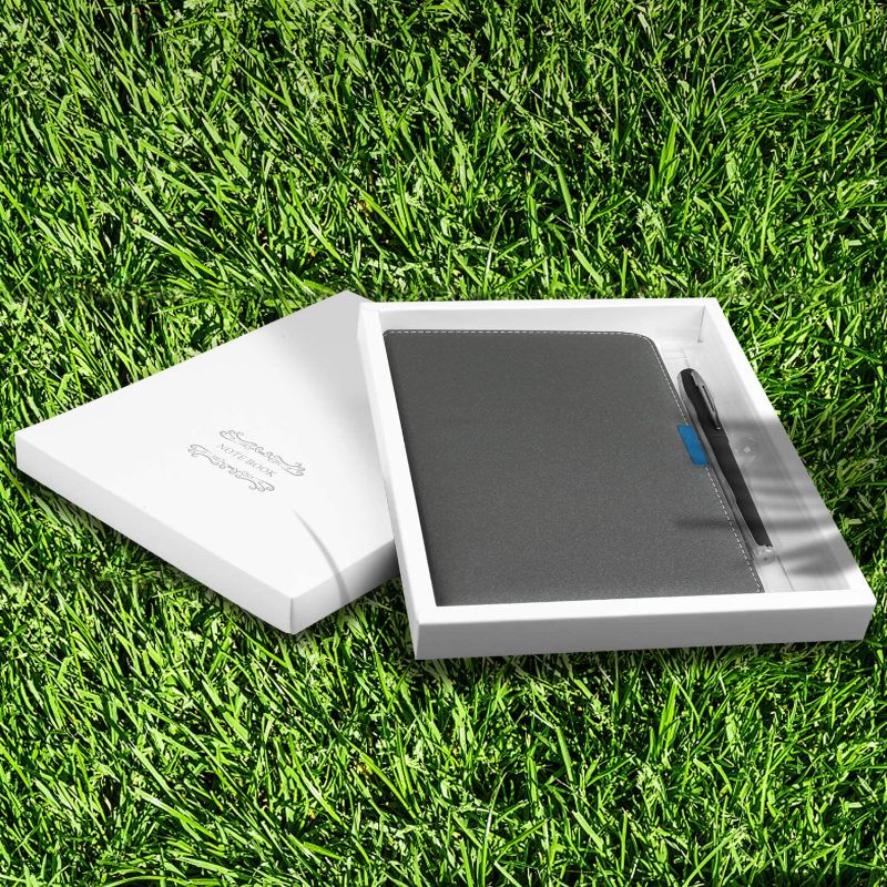 Photo 1 of Journal/notebook, leather hard cover, 5.6X8.1 inch packaging gift box, and gel pen, suitable for office, home, school, or business, 200 pages of light beige leak-proof Dowling paper. (Black)