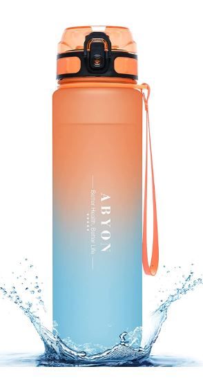 Photo 1 of ABYON 32 oz. Motivational Water Bottle with Straw &Time Markings, Track Intake and Hydration, BPA Free Tritan Plastic, Leak-Resistant Flip Top Drink Spout, Sports and Fitness
