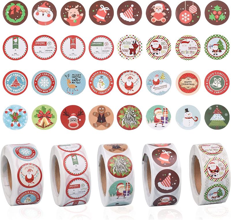 Photo 1 of 2500 Pcs Christmas Stickers for Envelopes, Christmas Labels Christmas Gift Tags Stickers for Cards Gift Boxes Decorations (2 Pack)