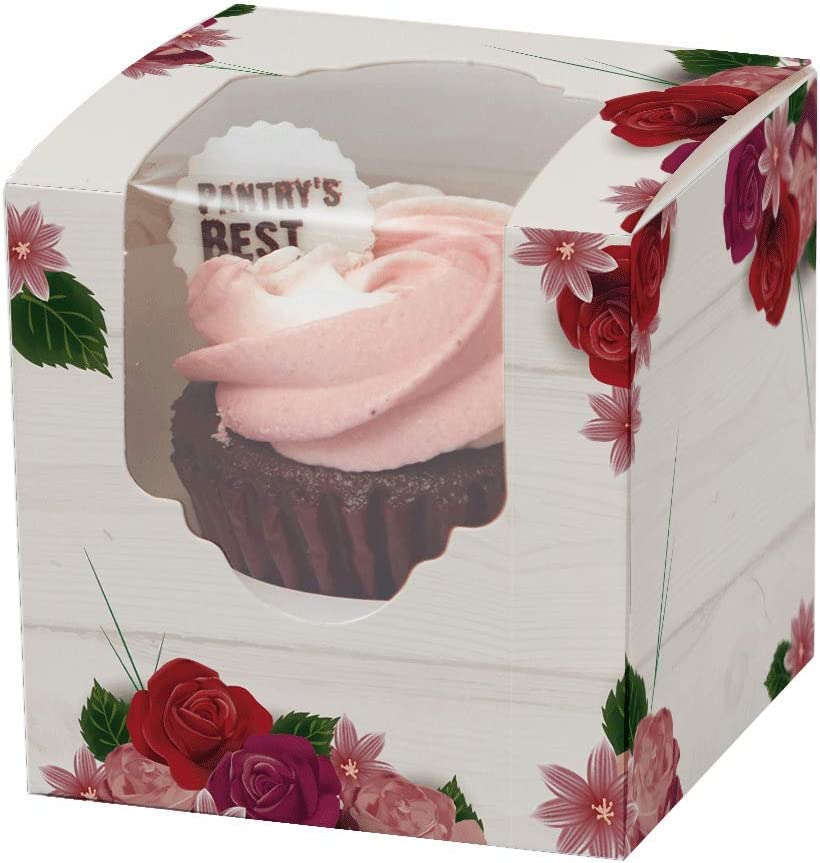 Photo 1 of Yotruth 2.5” x 2.5” x 2.5”Red Rose Mini Cupcake Boxes single individual Easy Assembly with Window and Insert 100 Pack For Mother‘s Day
