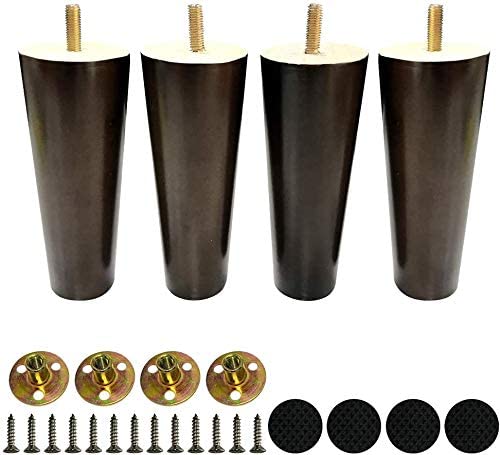 Photo 1 of Wooden Round Furniture Legs Set of 4 Mid-Century Modern Sofa Couch Bed Coffee Chair Desk Table Feet Legs with Pre-Drilled 5/16 Inch Bolt& Screws& Rubber Pads (8‘’?20cm), Walnut

