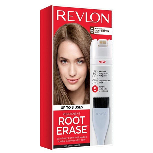 Photo 1 of Revlon Root Erase Permanent Hair Color, Touchup Dye, 100% Gray Coverage, 6 Light Brown
