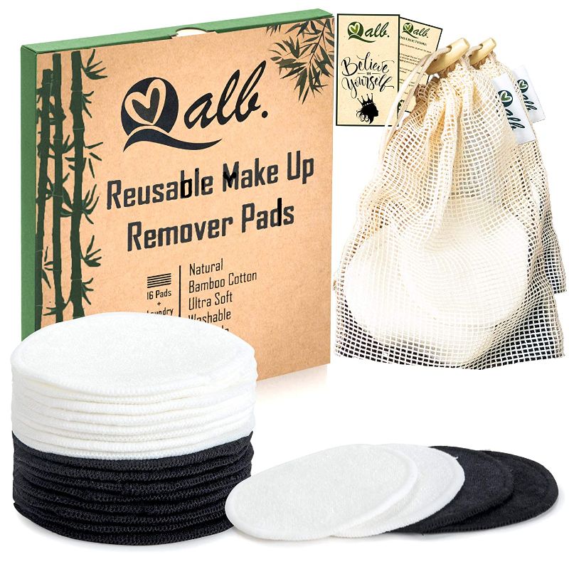 Photo 1 of 2 PACK Qalb Makeup Pads Reusable Cotton Rounds 16 Pack - 100% Organic Bamboo Washable Makeup Remover Pads and Facial Wipes for All Skin Types - Extra Soft Eco-Friendly Cotton Pads for Face with Laundry Bag 32 BAGS IN TOTAL 
