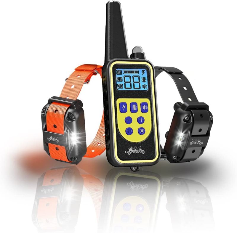 Photo 1 of GoPetsGo 2640 Feet Rechargeable Waterproof Dog Training Collar with Remote, Vibration/Shocks and Sound Mode of Operation with White Back-Light LED Display
