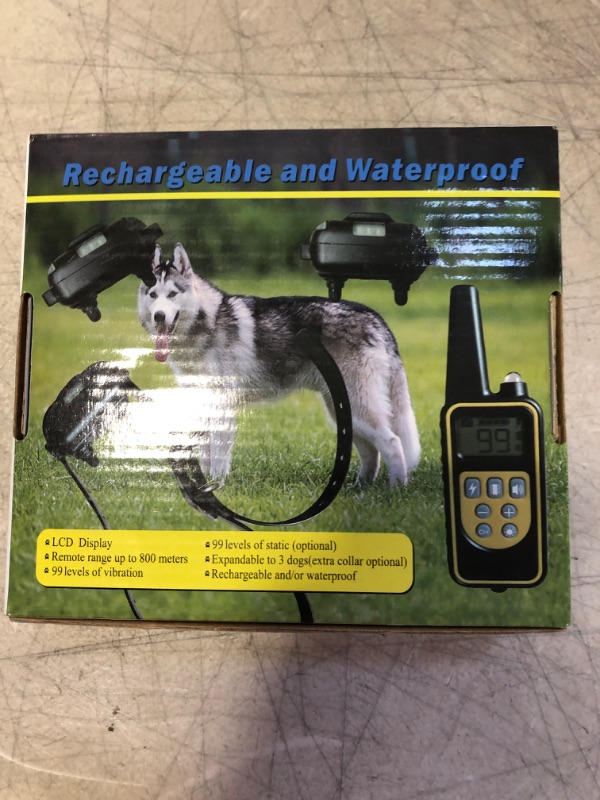 Photo 2 of GoPetsGo 2640 Feet Rechargeable Waterproof Dog Training Collar with Remote, Vibration/Shocks and Sound Mode of Operation with White Back-Light LED Display
