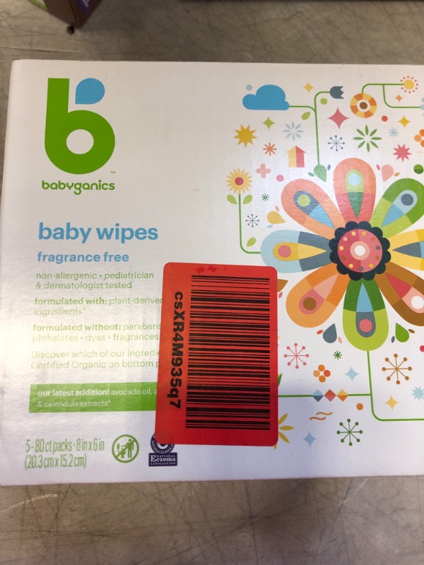 Photo 2 of Baby Wipes, Babyganics Unscented Diaper Wipes , 400 Count, (5 Packs of 80), Non-Allergenic and formulated with Plant Derived Ingredients
