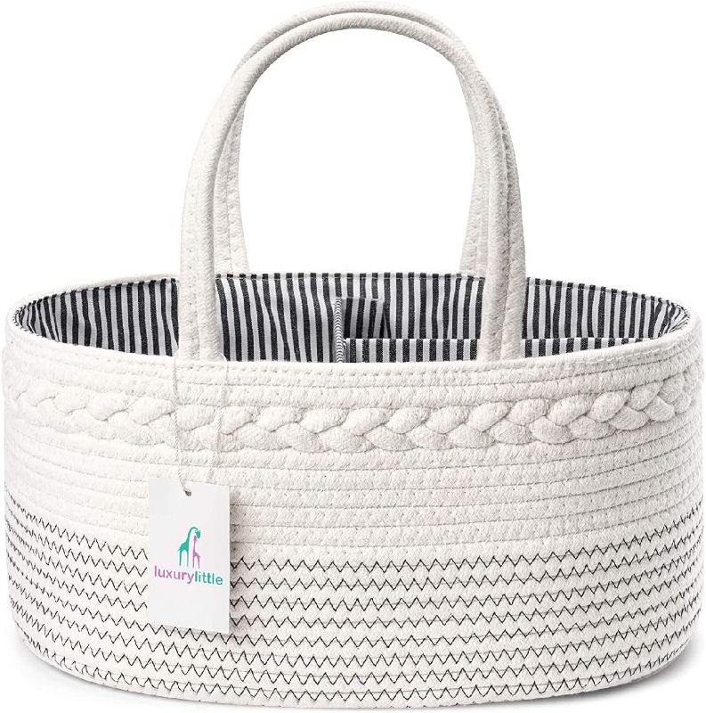 Photo 1 of Luxury Little Baby Diaper Caddy Organizer - Rope Nursery Storage Bin for Boys and Girls - Large Tote Bag & Car Organizer with Removable Inserts