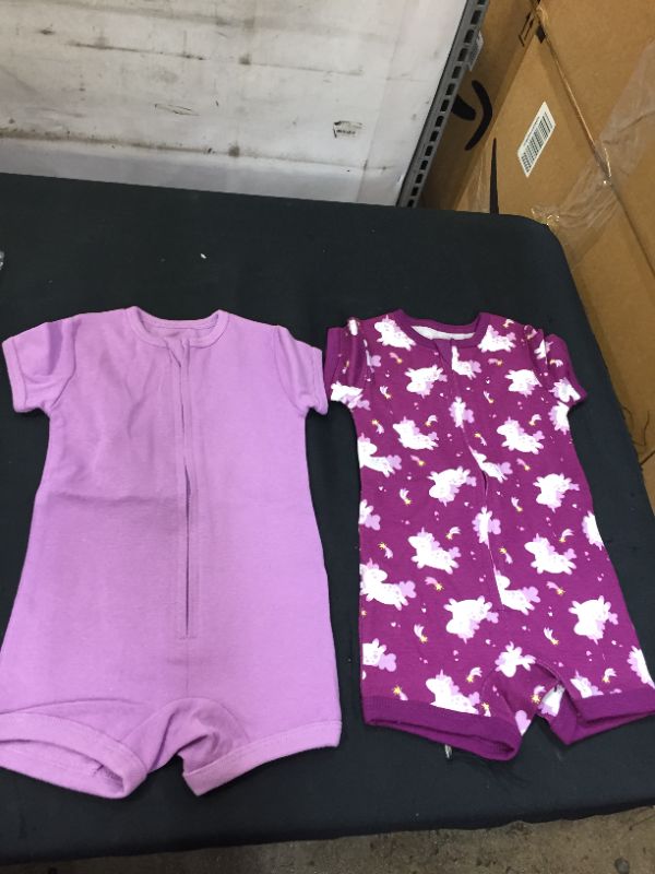 Photo 2 of Hanes Ultimate Baby Zippin 2 Pack Rompers, Purple Unicorn, 3-6 months 