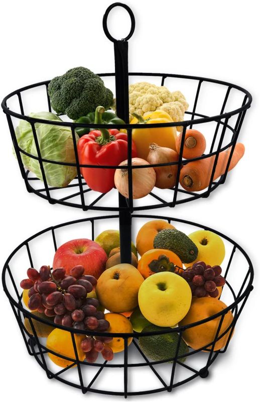 Photo 1 of 2-Tier Fruit Basket, Wire Fruit basket or Produce Holder Tier Fruit Basket Stand for Storing and Organizing Vegetables, Eggs, Fruit Rack Countertop Fruit Basket for kitchen or Dining Table
