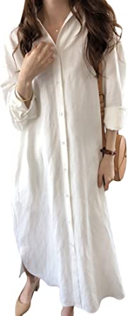 Photo 1 of GGUHHU Womens Chic Button Down Rolled-Up Sleeve Long Cotton Blouse Maxi Dress size 2xl 