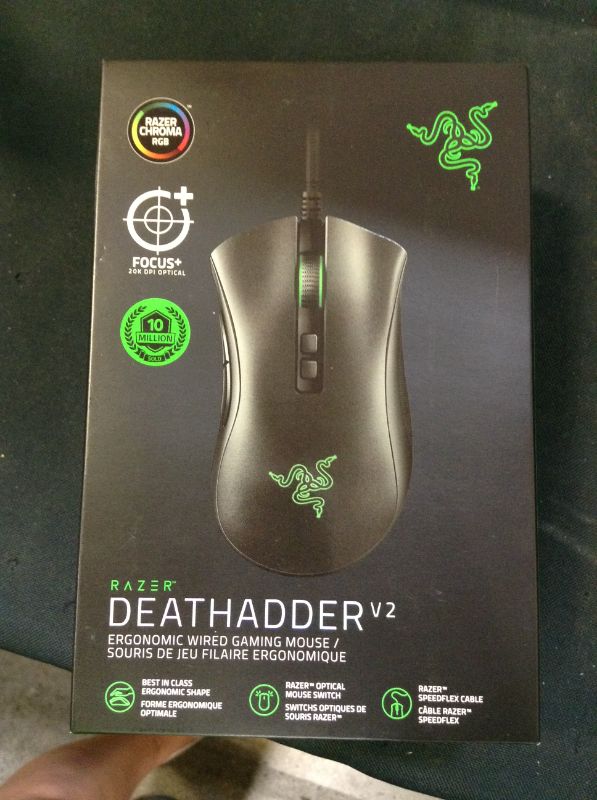Photo 2 of Razer DeathAdder V2 Gaming Mouse: 20K DPI Optical Sensor - Fastest Gaming Mouse Switch - Chroma RGB Lighting - 8 Programmable Buttons - Rubberized Side Grips - Classic Black
