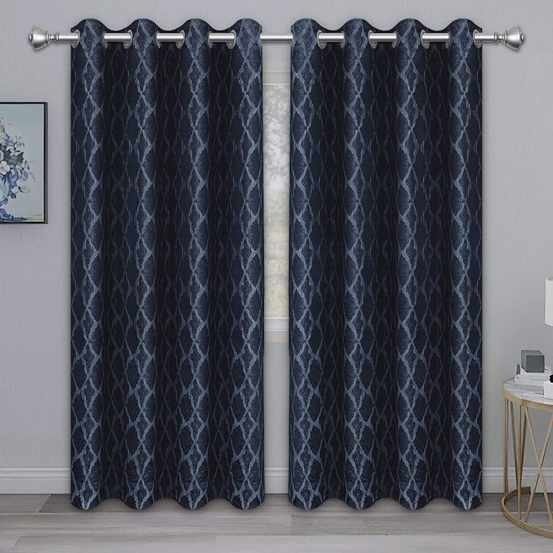 Photo 1 of PureFit Jacquard Blackout Curtains for Bedroom, Cold/Heat/Sun Blocking and Noise Reduction Thermal Insulated Window Drapes, Navy, 52 x 96 inches Long, Set of 2 Grommet Curtain Panels
