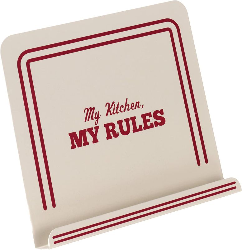 Photo 1 of Cake Boss Countertop Accessories Metal Cookbook Stand with "My Kitchen, My Rules” Decal, Cream
