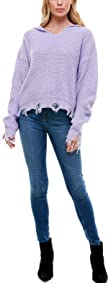 Photo 1 of 101 Ocean Parkway Women’s Cute & Casual Destructed Edge Pull Over with Hoodie
(LARGE)