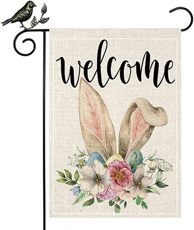 Photo 1 of Aoke Easter Garden Flag 12.5 x 18 Inch, Vertical Double Sided Flag Welcome Easter Rabbit Bunny Ears Flowers Holiday yard flag for Outside Outdoor Farmhouse Easter Decorations