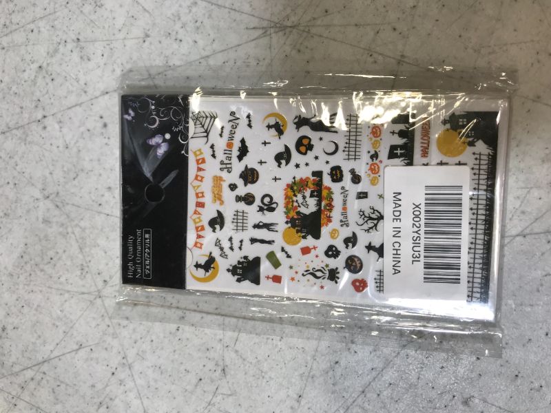 Photo 2 of Impres 7 Sheets Halloween Nail Art decal,3D Self-Adhesive Bronzing Halloween Nail Sticker for Acrylic Nail Supply Women girl kid Manicure Include Pumpkin/Bat/Ghost/Witch/Maple Leaf Nail Design