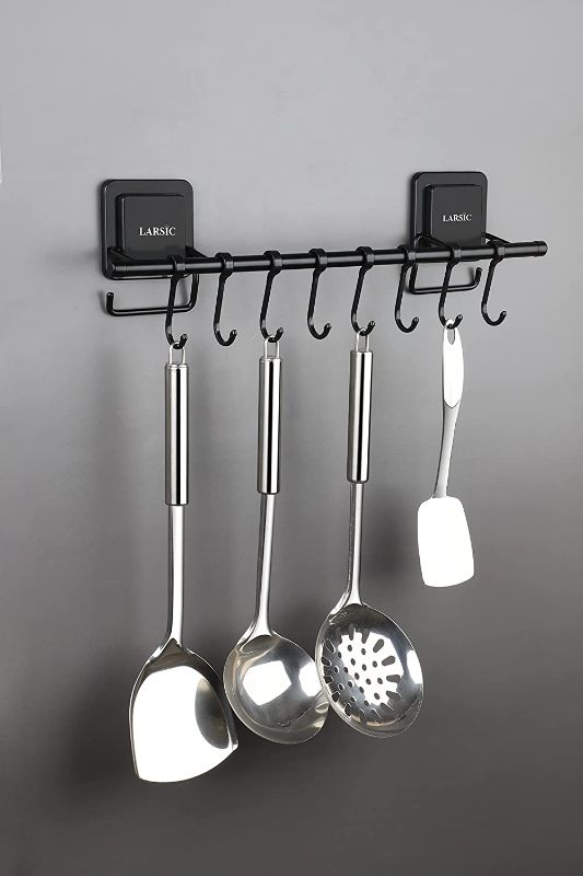 Photo 1 of Coffee Cup Holder Cabinet Cooking Organization Mugs Cups Storage Organization Kitchen Storage Idea Space Saver Wall Self Adhesive Holder for Spoons Cups Mugs Pans Towels Gloves Trivets Premium Black
