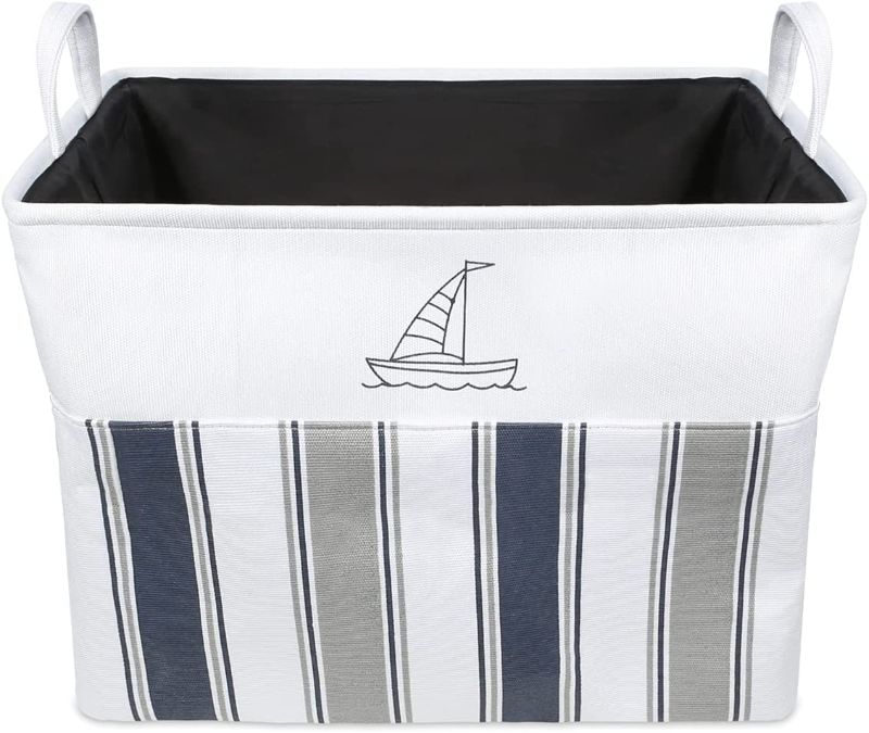 Photo 1 of Collapsible Canvas Storage Bin with Handles, Large Fabric Storage Basket, Shelf Basket Rectangle Organizer for Home, Nursery, Office, 14.5x12.5x10.6
